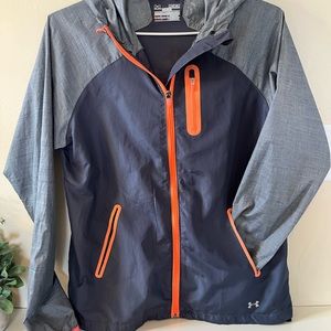 Under Armour Shell Full Zip Hood Heather Gray Coral Jacket Windbreaker